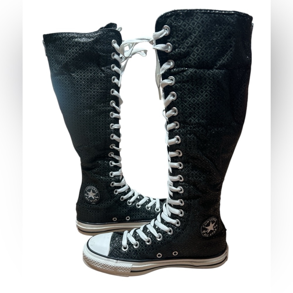 Rare! Converse All Star Knee High Black Sparkly/Shiny Sneakers Size 6